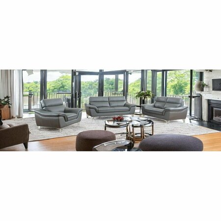Homeroots 108 in. Charming Grey Leather Sofa Set 329498